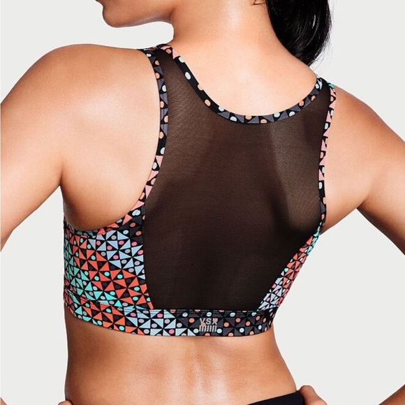 Victoria's Secret Sport High Neck Mesh Gym Yoga Sport Bra Blocked Dot - Picture 1 of 5